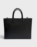 NEWSEDのPRADAサフィアーノレザー製ブラック2WAYトートバッグ。トライアングルロゴ付きの洗練されたメンズビジネスバッグ