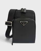 NEWSEDのPRADAブラックサフィアーノレザー製トライアングルロゴ付きスマートフォンショルダーバッグ