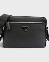 NEWSEDのPRADAブラックレザー製トライアングルロゴ付きクロスボディバッグ