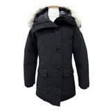 カナダグース BRONTE PARKA ブロンテパーカ ロゴワッペン ファー フード付き ダウンコート ブラック XS (日本サイズS相当) レディース