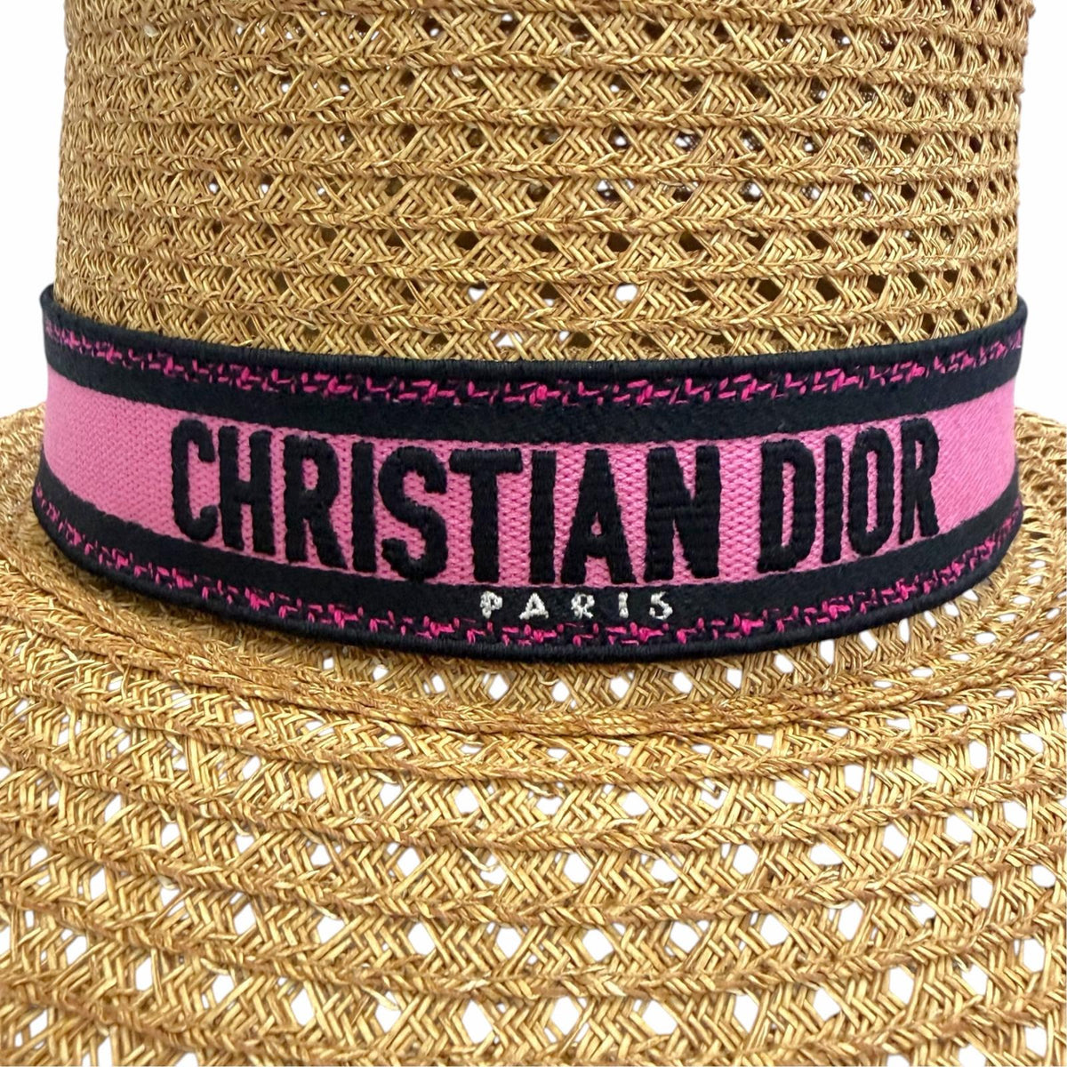 クリスチャンディオール ロゴ刺繍リボン ワイドブリム ペーパー ハット ベージュ 57 レディース