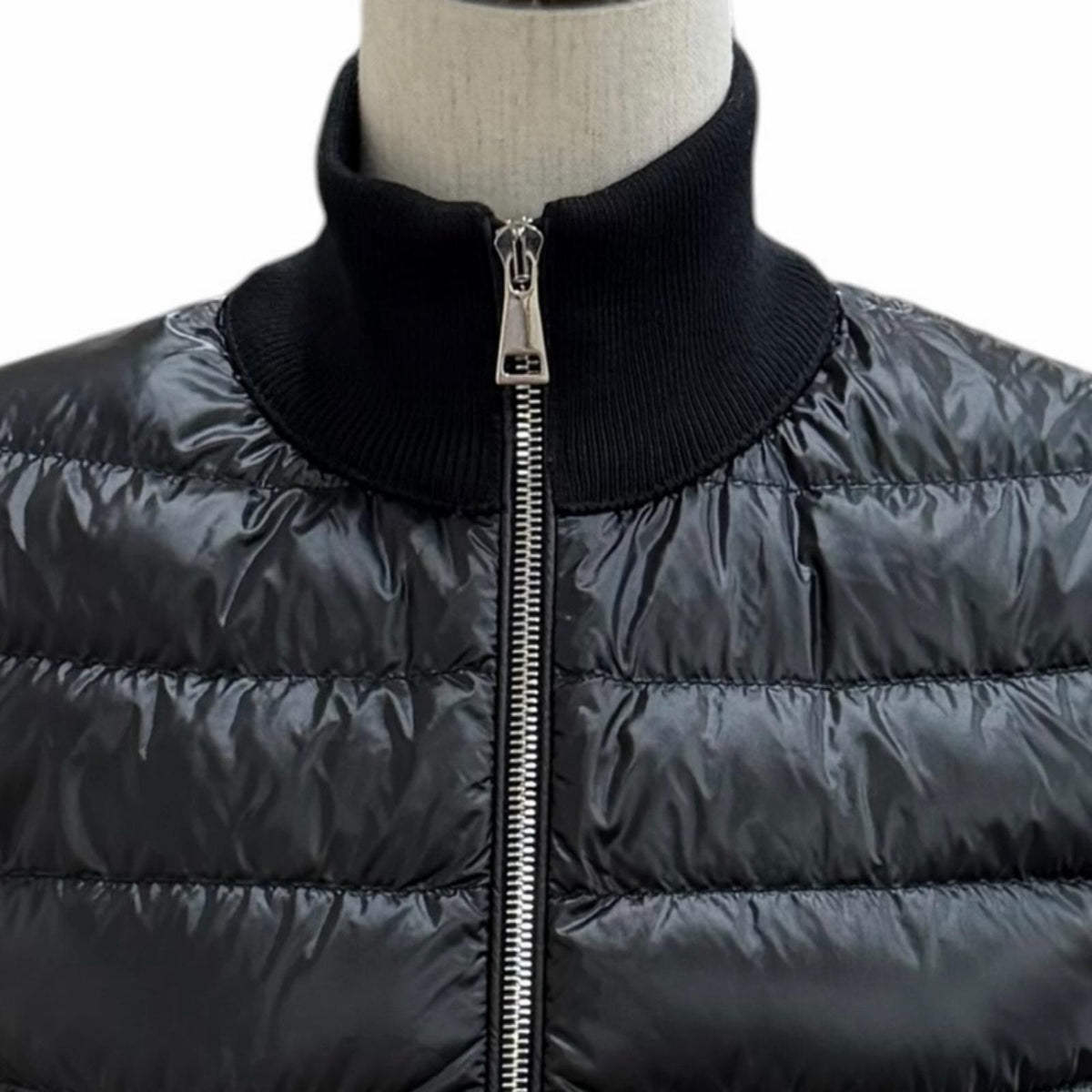 モンクレール CARDIGAN TRICOT ロゴパッチ付 切替デザイン ダウンジャケット ブラック XS レディース