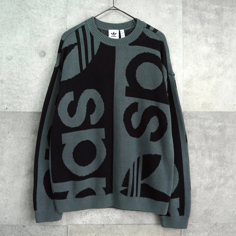 アディダス トレフォイル ビッグロゴ 総柄 ニット グレー / ブラック