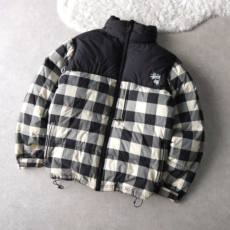 00's｜Logo Embroidery Block Check Puffer Jacket - NEWSED