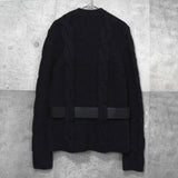 セリーヌ ヴィンテージ カシミア ケーブル ニット レディース チャコールグレー レザー ウエストベルト付き