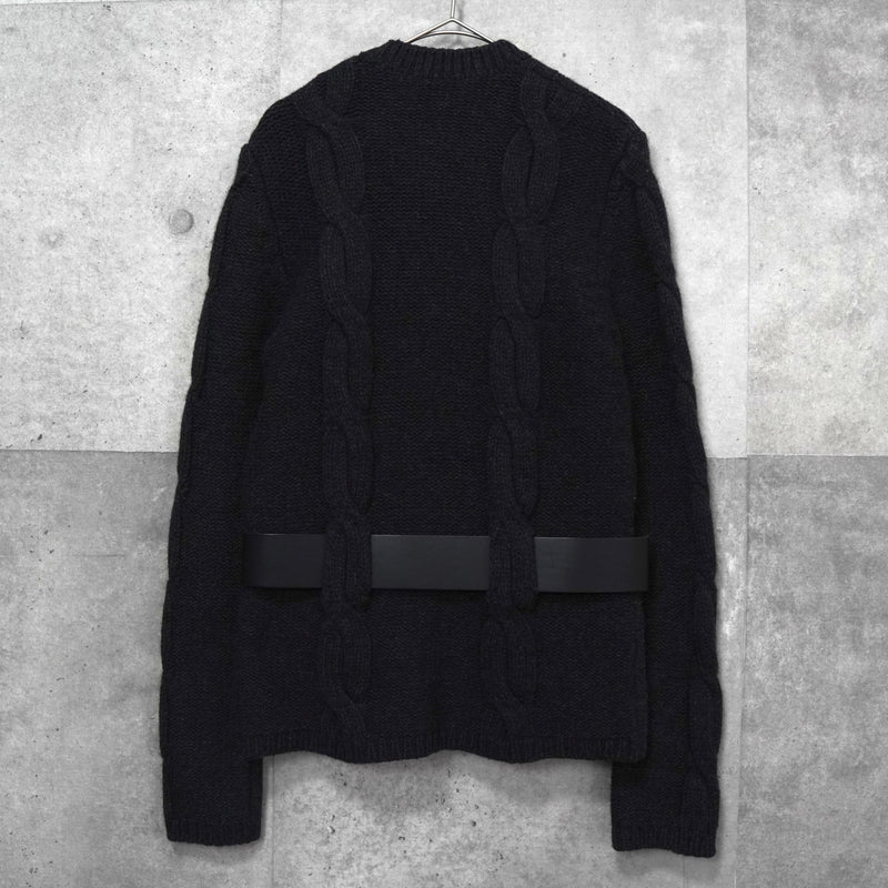 セリーヌ ヴィンテージ カシミア ケーブル ニット レディース チャコールグレー レザー ウエストベルト付き