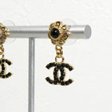 シャネル ココマーク フラワー ラインストーン ピアス GP ブラック レディース