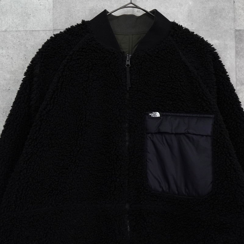 ザ ノースフェイス リバーシブル ロゴ刺繍 ロング丈 キルティングコート ボアコート カーキ / ブラック