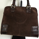 ロエベ アマソナ28 スエード / クロコ ハンドバッグ ブラウン