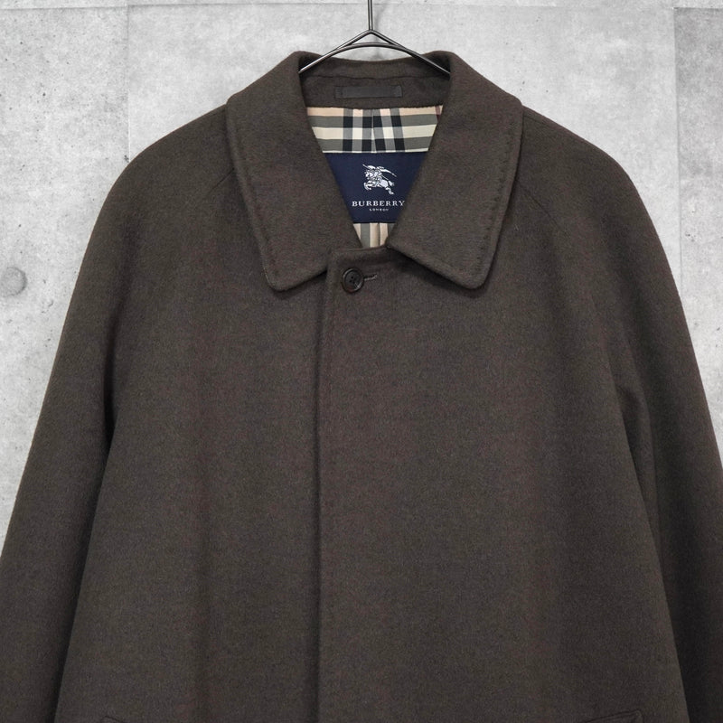 バーバリー カシミヤ アンゴラ ウール ノバチェック裏地 ステンカラーコート ブラウン