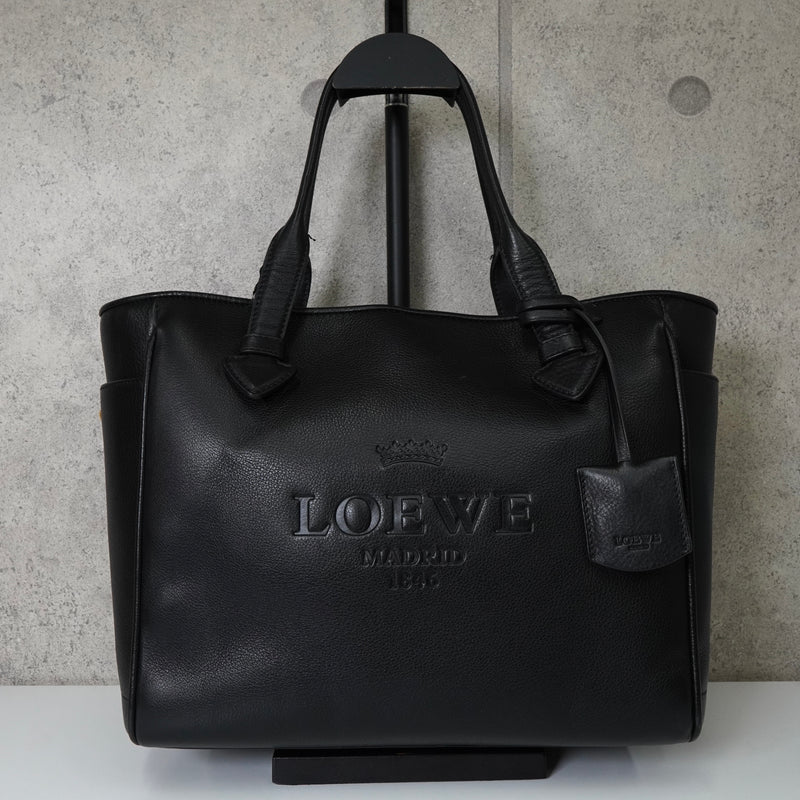 ロエベ ヘリテージ レザー トートバッグ ブラック