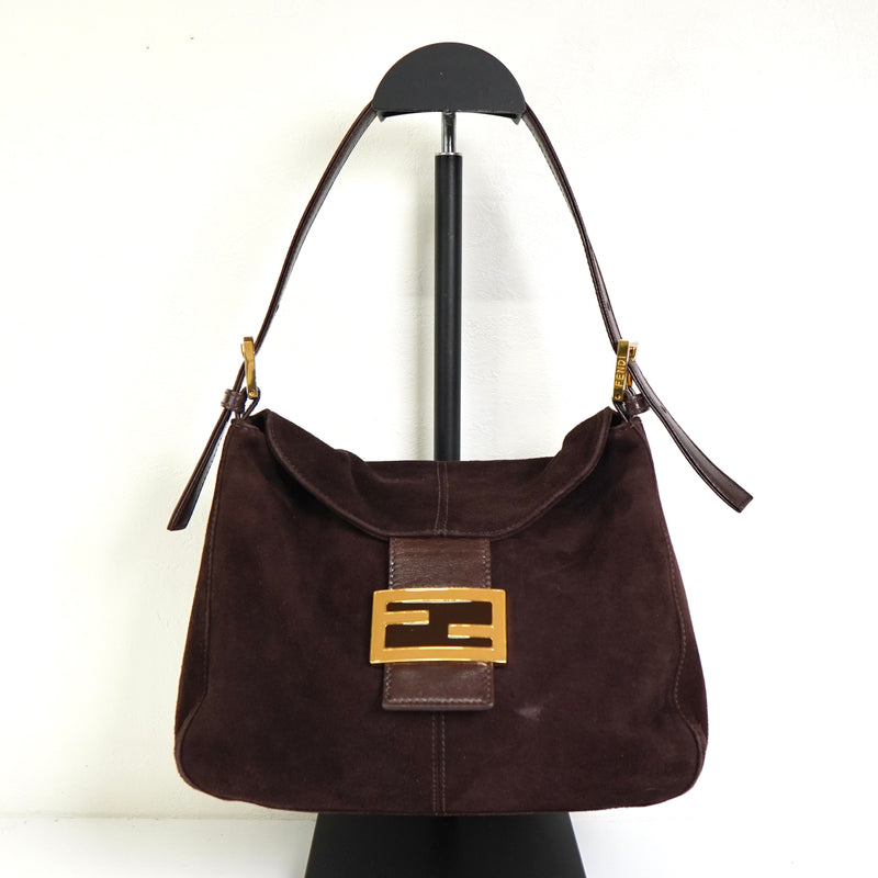 フェンディ マンマバケット スエード / レザー ワンショルダーバッグ ブラウン