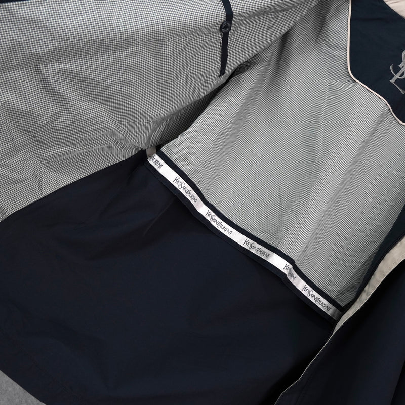 イヴ サンローラン ヴィンテージ YSLロゴ ブルゾン ジャケット ネイビー / ベージュ