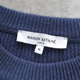 メゾン キツネ 筆記体ロゴ ワッフル ニット ブルー