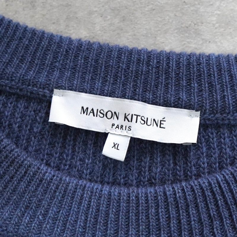 メゾン キツネ 筆記体ロゴ ワッフル ニット ブルー