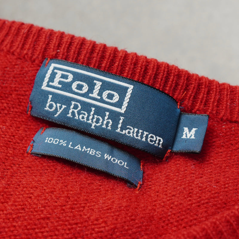 ポロ ラルフローレン Vネック スモールポニーロゴ ウール ニット レッド