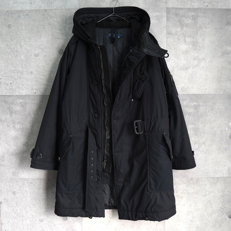 ポロ バイ ラルフローレン レザー切り替え フーデッド 中綿ジャケット コート ブラック