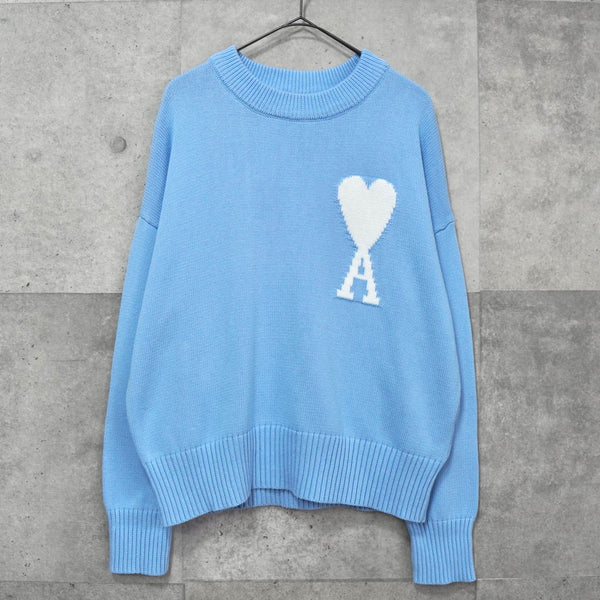 アミパリ アミ パリス ハートロゴ ニット ブルー
