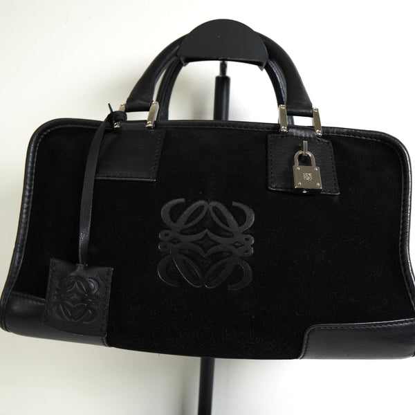 ロエベ アマソナ28 スエード / レザー ハンドバッグ ブラック