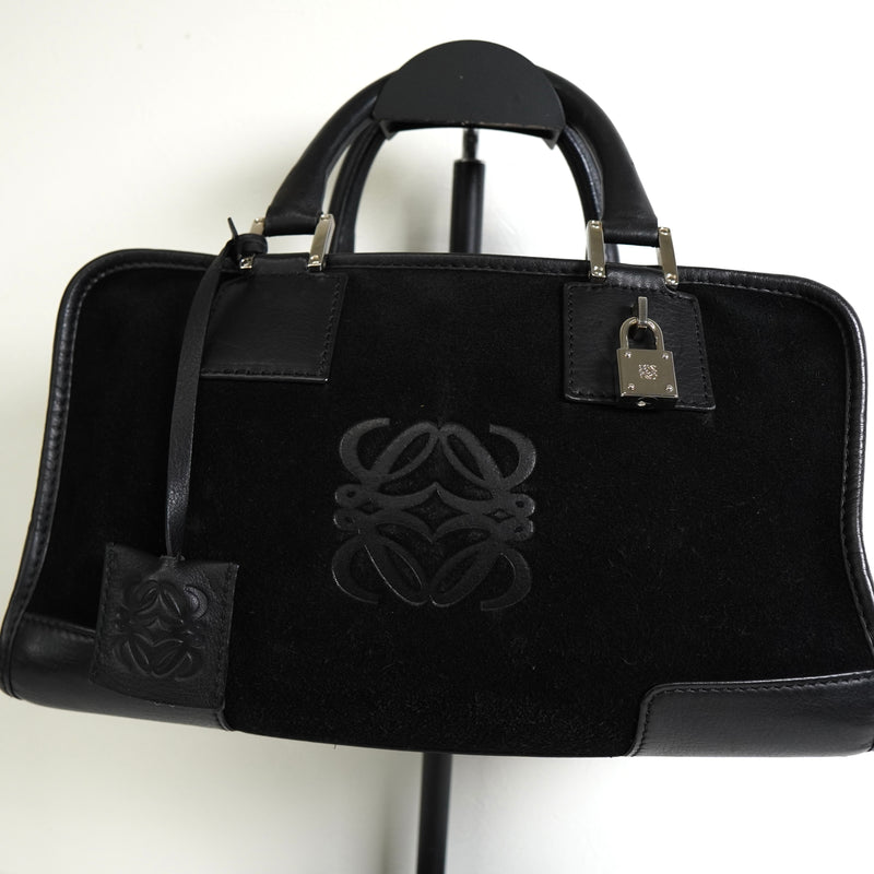 ロエベ アマソナ28 スエード / レザー ハンドバッグ ブラック