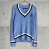 ローレン ラルフローレン ロゴ Vネック ケーブル編み チルデンニット ライトブルー レディース