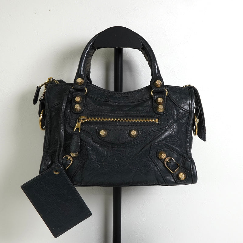 バレンシアガ ジャイアンドミニシティ レザー 2way ハンドバッグ ショルダーバッグ ブラック / グレー