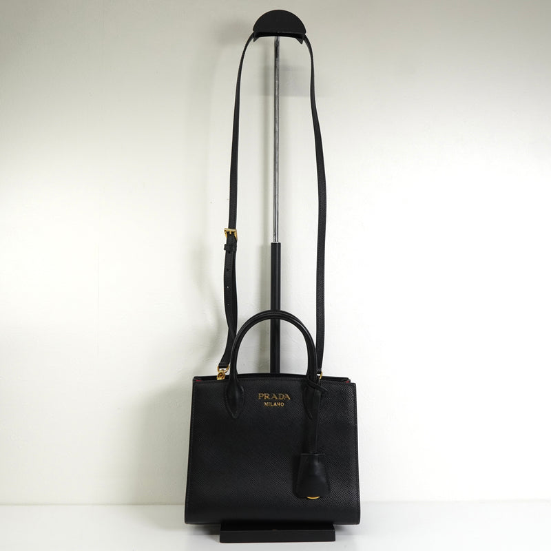 プラダ サフィアーノ レザー 2way ハンドバッグ ショルダーバッグ ブラック