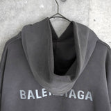 バレンシアガ ヴィンテージ ウォッシュ加工 ロゴ オーバーサイズ フーディー パーカー グレー