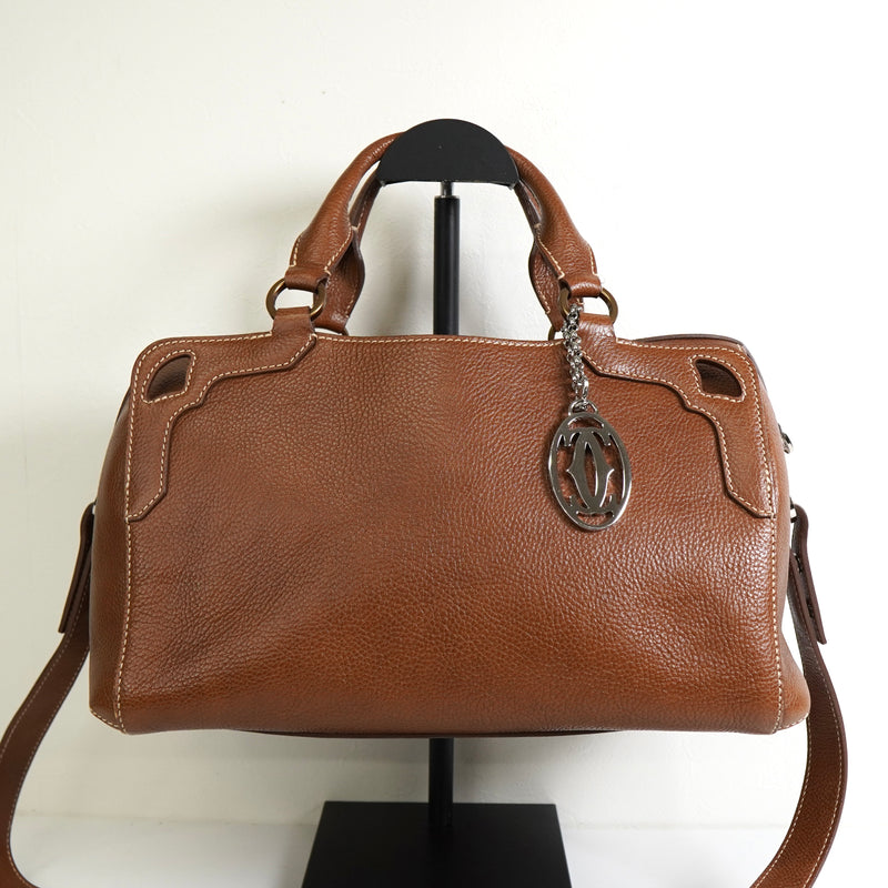 カルティエ マルチェロ レザー 2way ハンドバッグ ショルダーバッグ ブラウン