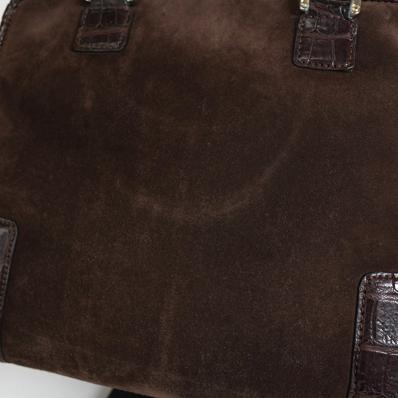 ロエベ アマソナ28 スエード / クロコ ハンドバッグ ブラウン