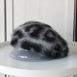 ヴィヴィアン ウエストウッド オーブ ヒョウ柄 アンゴラ モヘア ベレー帽 グレー