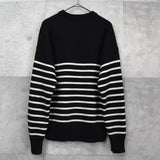 アミパリ アミ パリス ハートロゴ ボーダー ニット ブラック