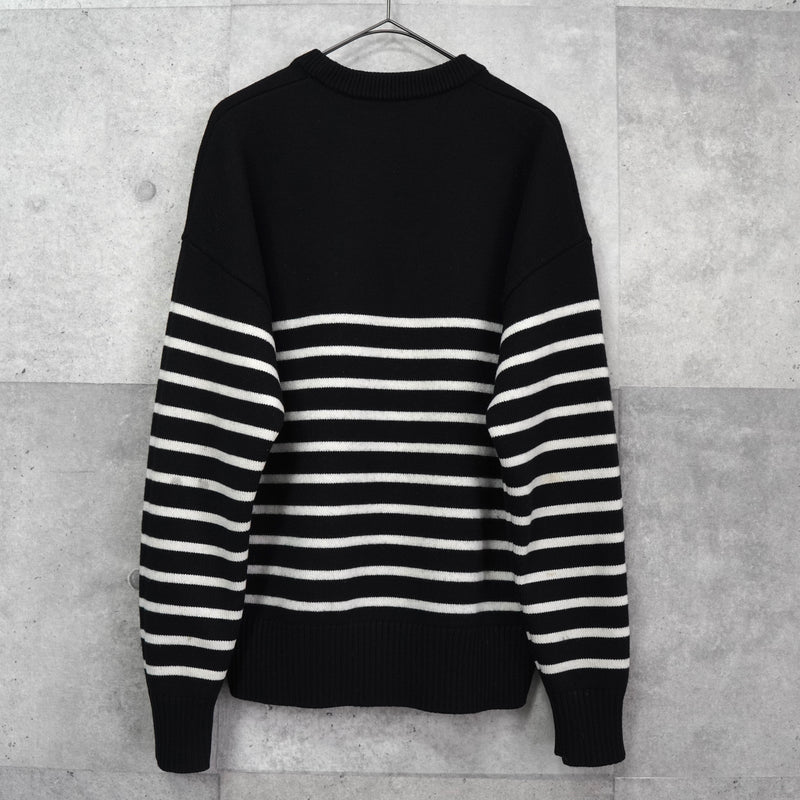 アミパリ アミ パリス ハートロゴ ボーダー ニット ブラック