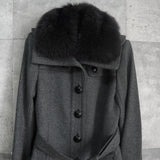 バーバリー リアル フォックスファー カシミヤ ウール ロゴボタン ファーコート ウールコート グレー レディース