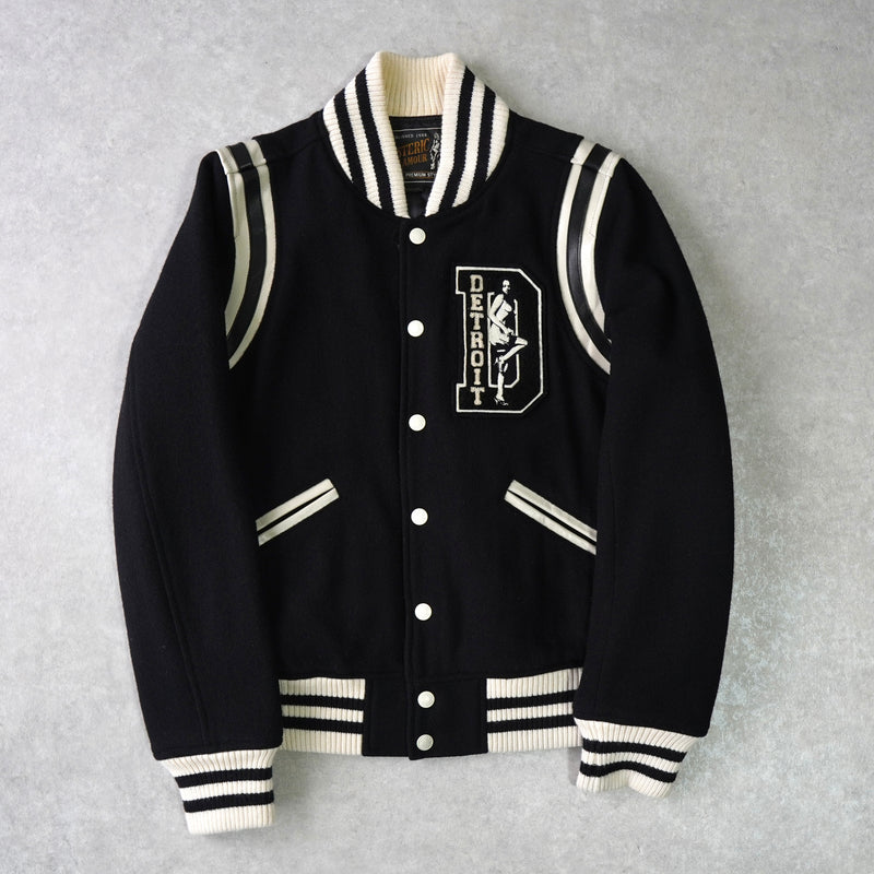 ヒステリックグラマー ガール ワッペン レザー切り替え ウール スタジャン ブラック