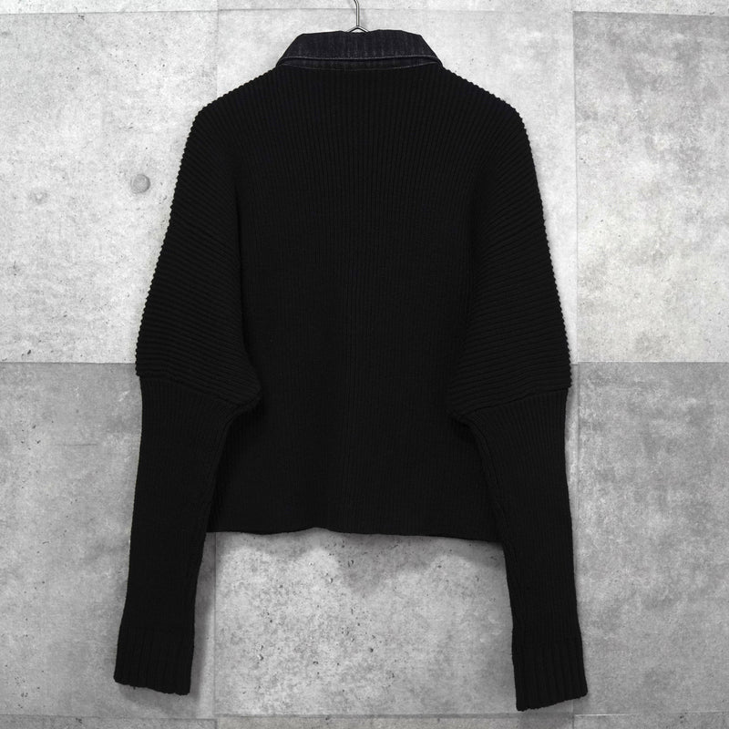 サカイ デニム ドッキング ウール ニット カーディガン ブラック / グレー