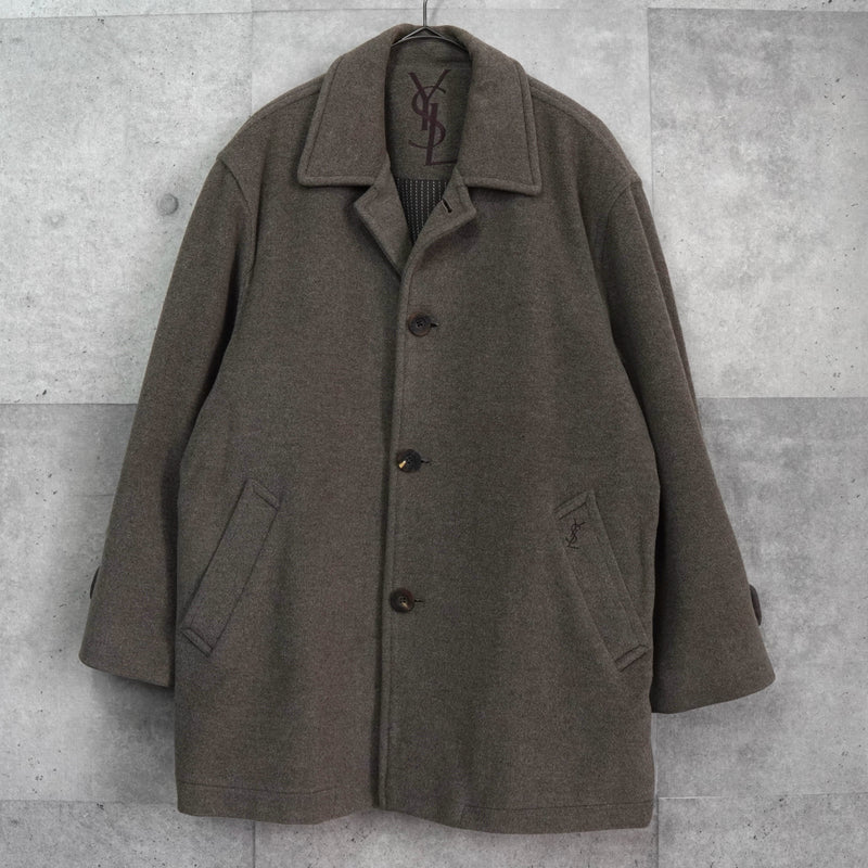 イヴ サンローラン ヴィンテージ YSLロゴ ウールコート チェスターコート ブラウン