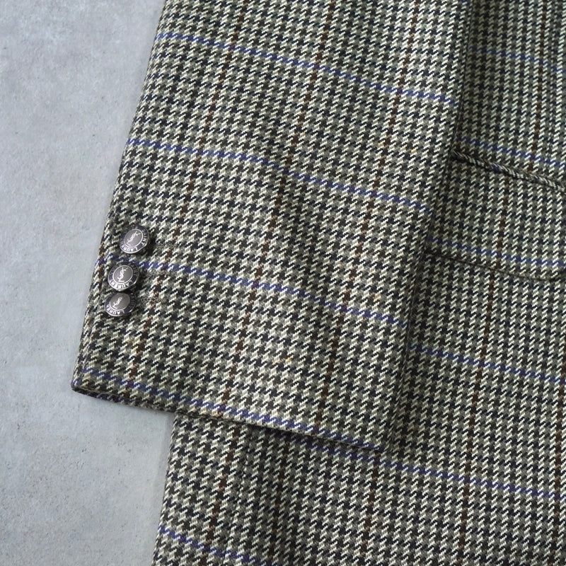 イヴサンローラン YSLロゴ ボタン 千鳥格子柄 ウール テーラードジャケット カーキ