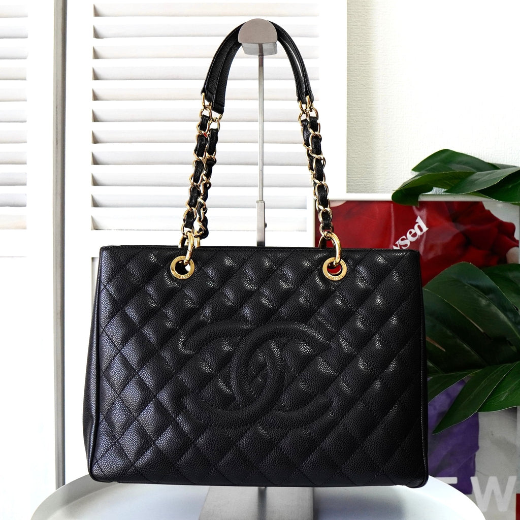 シャネル 1番台 ココマーク マトラッセ キャビアスキン GSTバッグ トートバッグ ブラック