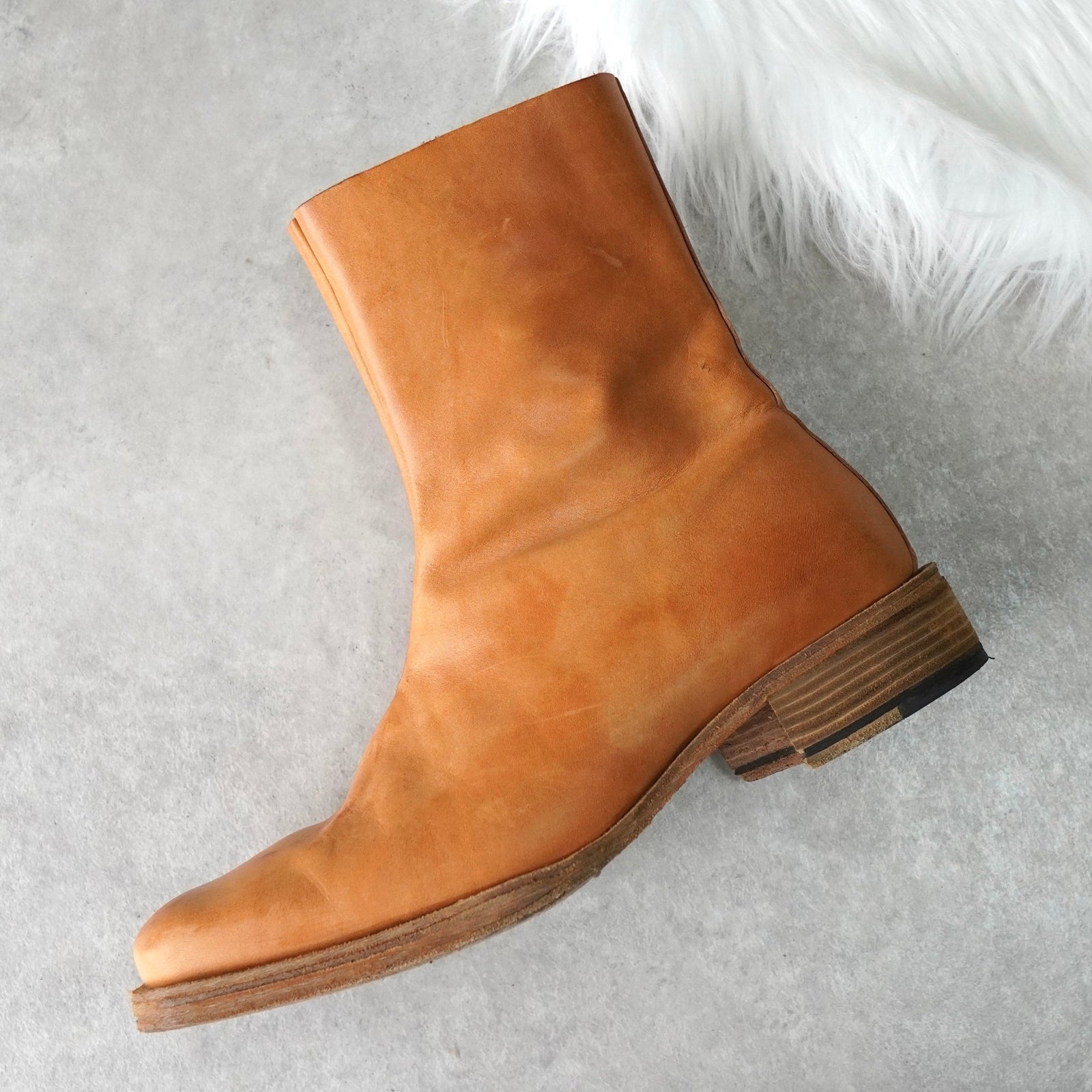 マルタン マルジェラ アーティザナル 10 スクエアトゥ ブーツ キャメル