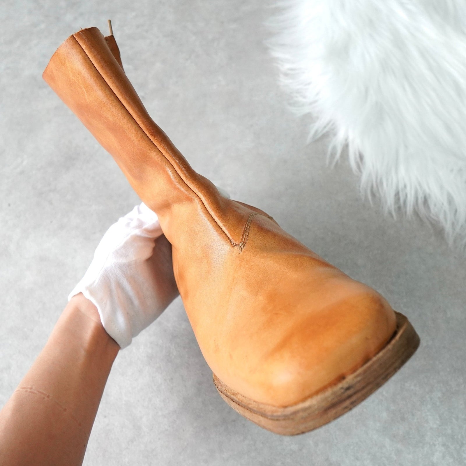 マルタン マルジェラ アーティザナル 10 スクエアトゥ ブーツ キャメル