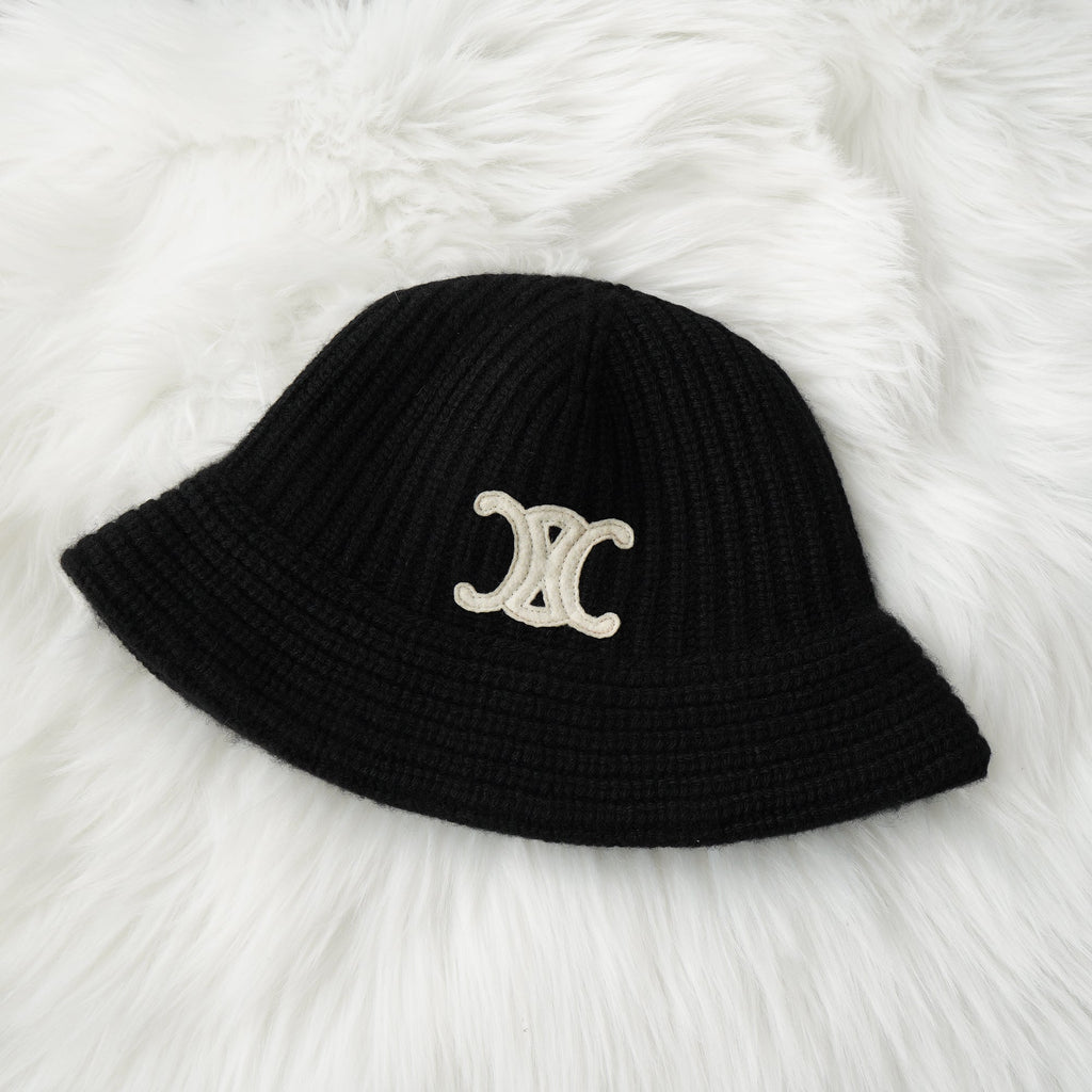 セリーヌ カシミヤ100% トリオンフ ニット バケットハット ニット帽 帽子 ブラック