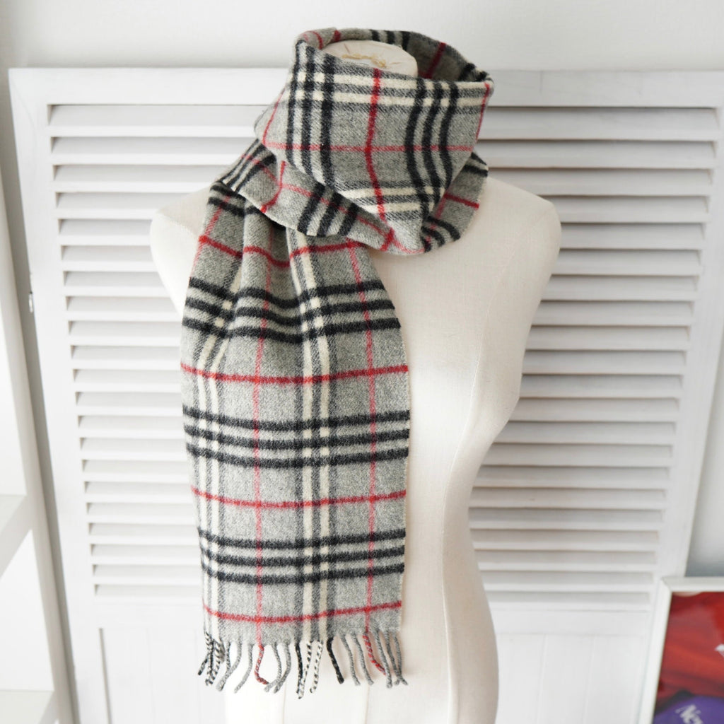 バーバリー ヴィンテージ 英国製 カシミヤ100% ノバチェック マフラー グレー