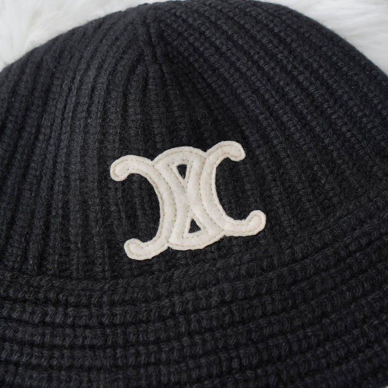 セリーヌ カシミヤ100% トリオンフ ニット バケットハット ニット帽 帽子 ブラック - NEWSED