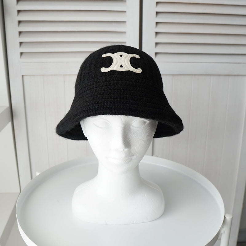 セリーヌ カシミヤ100% トリオンフ ニット バケットハット ニット帽 帽子 ブラック - NEWSED