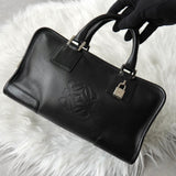 ロエベ アマソナ28 アナグラム レザー ミニボストンバッグ ハンドバッグ ブラック