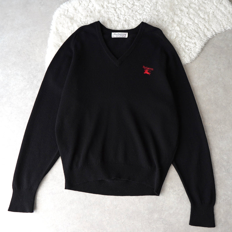 80's〜90's｜Logo Embroidery V-neck Sweater｜Made in Scotland