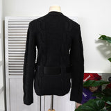 セリーヌ ヴィンテージ カシミア ケーブル ニット レディース チャコールグレー レザー ウエストベルト付き