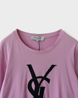 イヴ サンローラン ヴィンテージ ベロア YSLロゴ 長袖Tシャツ ロンT ピンク パープル S レディース