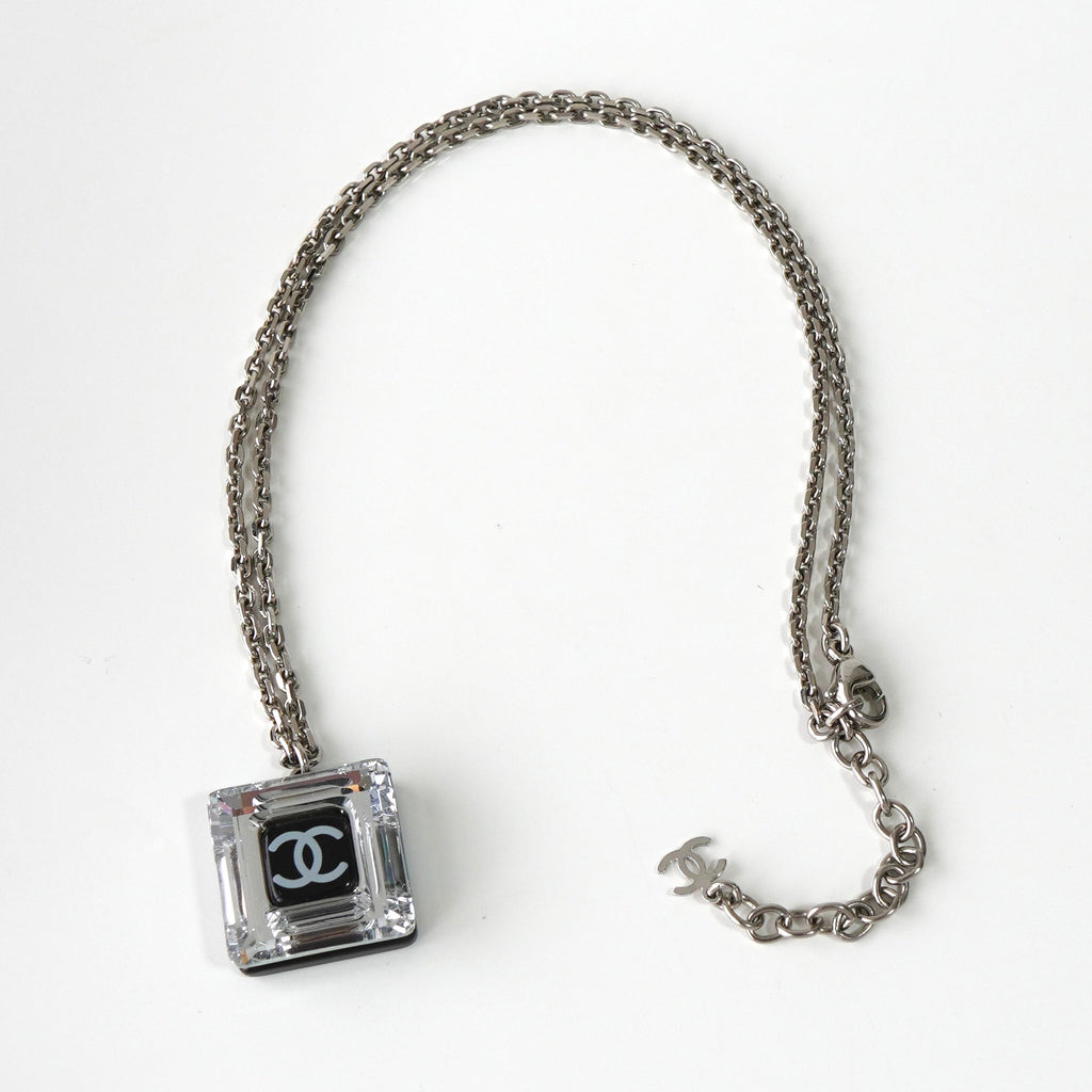 シャネル ココマーク クリア スクエア ネックレス シルバー ブラック 10/A
